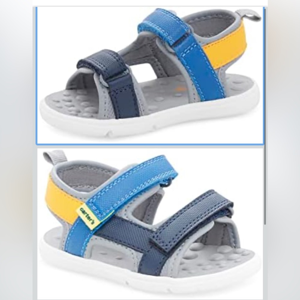 Carter’s Boys Every Step Hook & Loop Sandals in Blue, Grey, Yellow